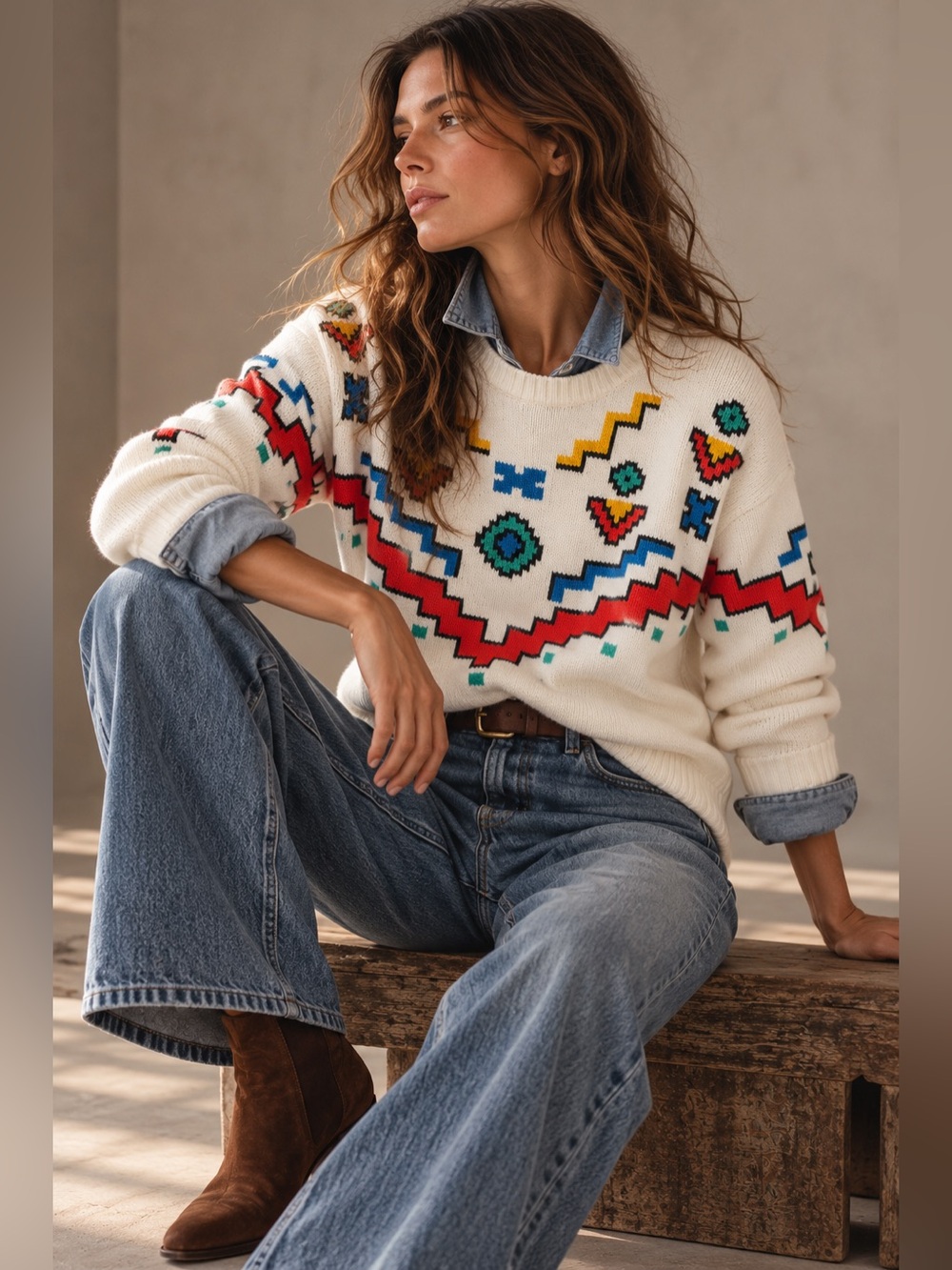 Vintage 90s HEAD Sportswear Aztec Southwestern Geometric Sweater